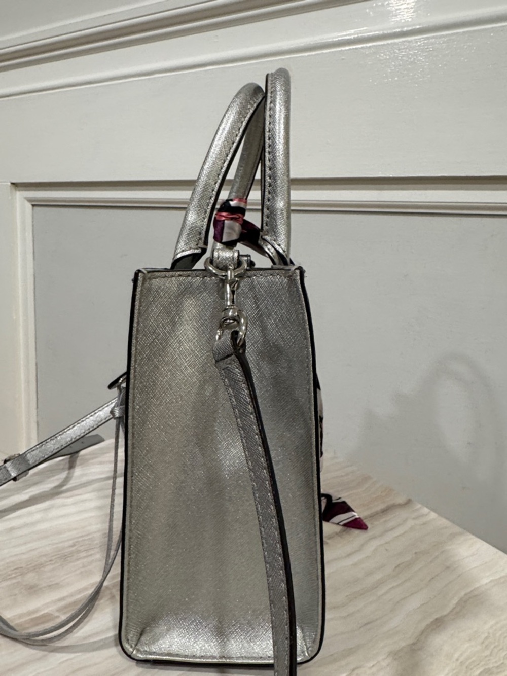 Rebecca Minkoff Mini Tote M.A.B. Silver Saffiano Leather Crossbody - Picture 6 of 17